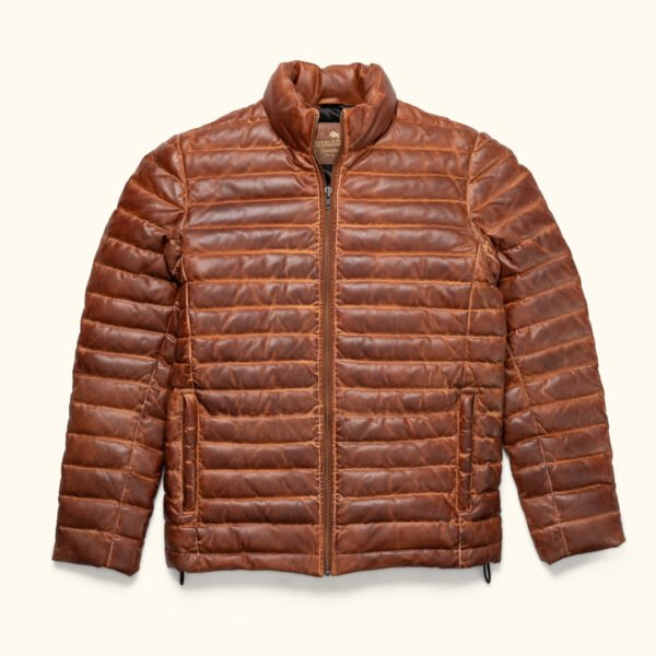 Experience Ultimate Alpine Style – The VogueHide Bridger Leather Down Jacket | Light Brown - Image 2