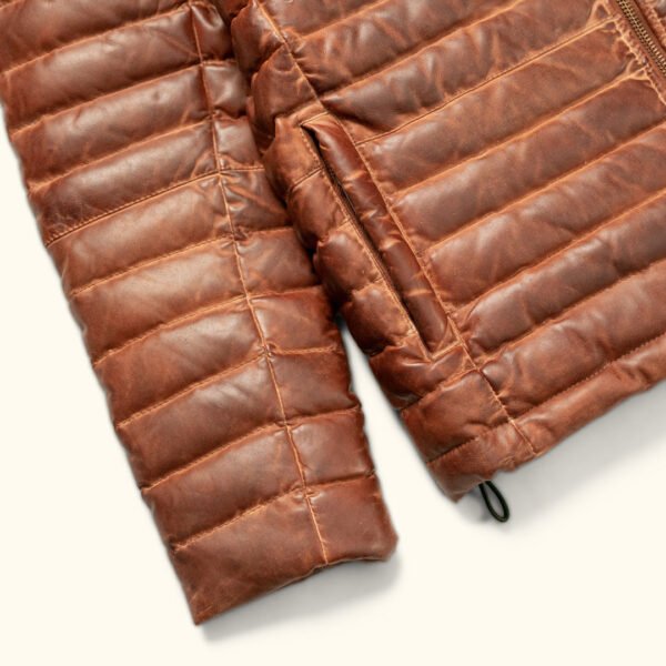Experience Ultimate Alpine Style – The VogueHide Bridger Leather Down Jacket | Light Brown - Image 4