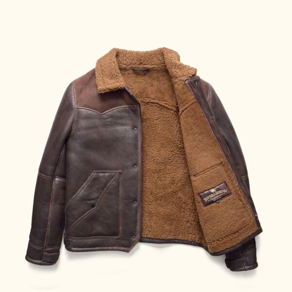 Channel Western Grit with the VogueHide Jackson Leather Shearling Jacket | Brown - Image 4