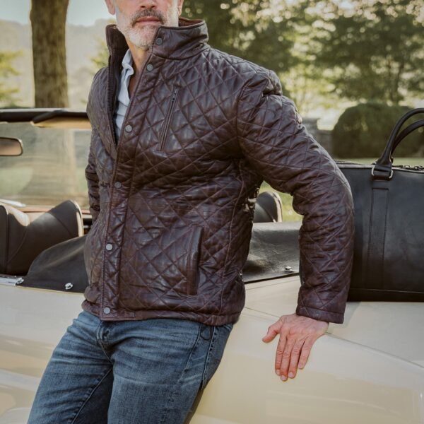 Discover Heritage Style with the VogueHide Highlands Leather Quilted Jacket | Mahogany Brown - Image 3