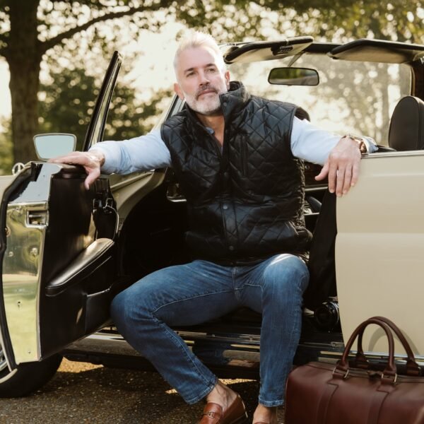 Step into Vintage Sophistication with the VogueHide Highlands Leather Quilted Vest | Black - Image 2