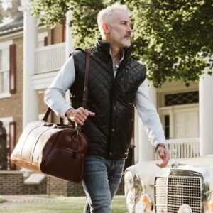 Step into Vintage Sophistication with the VogueHide Highlands Leather Quilted Vest | Black