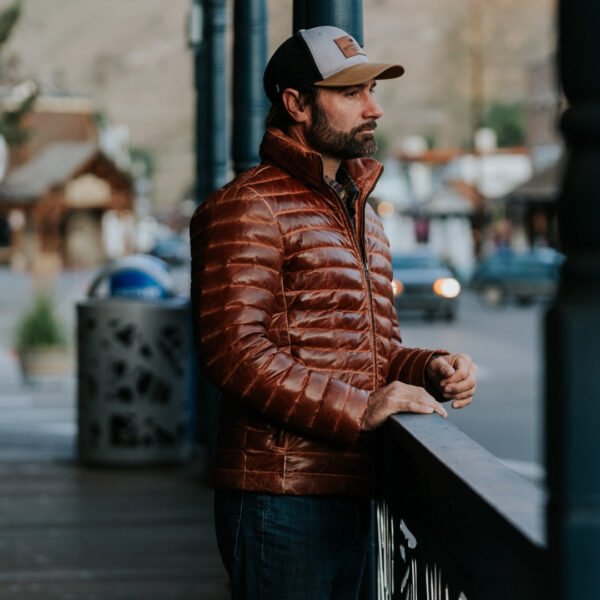 Experience Ultimate Alpine Style – The VogueHide Bridger Leather Down Jacket | Light Brown - Image 19
