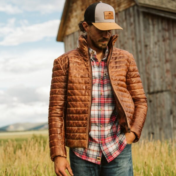 Experience Ultimate Alpine Style – The VogueHide Bridger Leather Down Jacket | Light Brown - Image 9