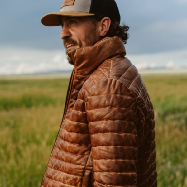 Experience Ultimate Alpine Style – The VogueHide Bridger Leather Down Jacket | Light Brown - Image 8