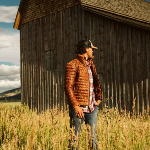 Experience Ultimate Alpine Style – The VogueHide Bridger Leather Down Jacket | Light Brown - Image 10