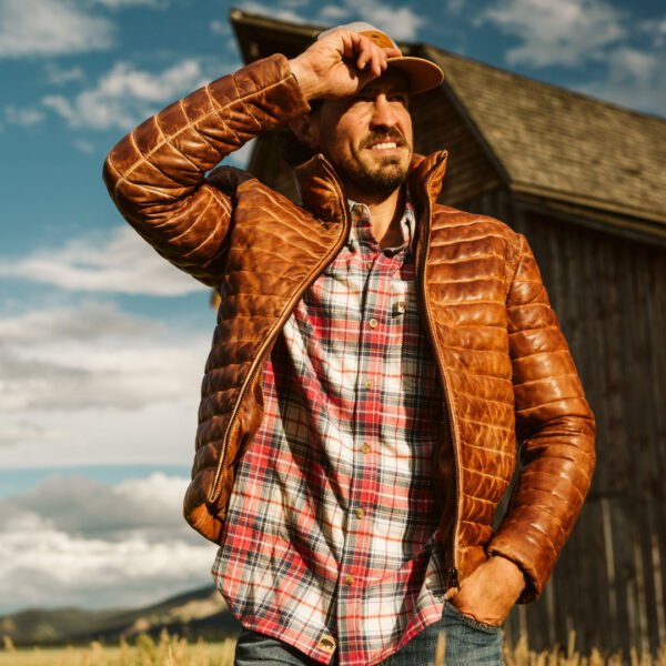 Experience Ultimate Alpine Style – The VogueHide Bridger Leather Down Jacket | Light Brown - Image 11