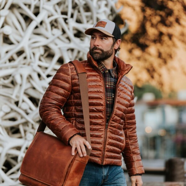 Experience Ultimate Alpine Style – The VogueHide Bridger Leather Down Jacket | Light Brown - Image 17