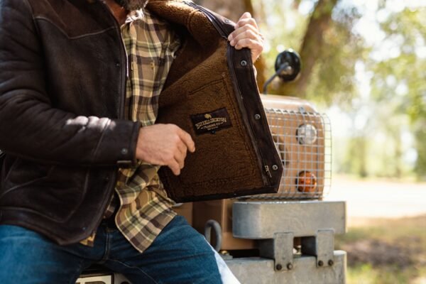 Channel Western Grit with the VogueHide Jackson Leather Shearling Jacket | Brown - Image 7