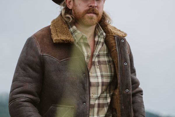 Channel Western Grit with the VogueHide Jackson Leather Shearling Jacket | Brown - Image 11