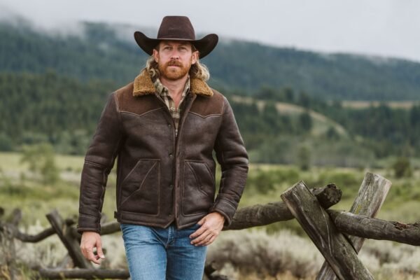 Channel Western Grit with the VogueHide Jackson Leather Shearling Jacket | Brown - Image 12