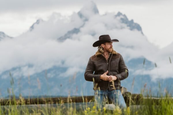 Channel Western Grit with the VogueHide Jackson Leather Shearling Jacket | Brown - Image 14