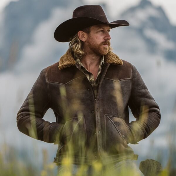 Channel Western Grit with the VogueHide Jackson Leather Shearling Jacket | Brown