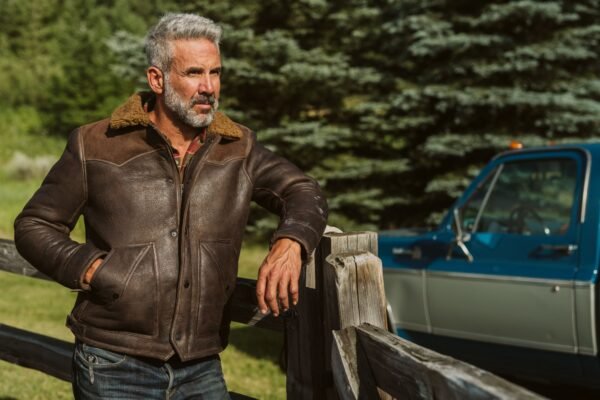 Channel Western Grit with the VogueHide Jackson Leather Shearling Jacket | Brown - Image 16