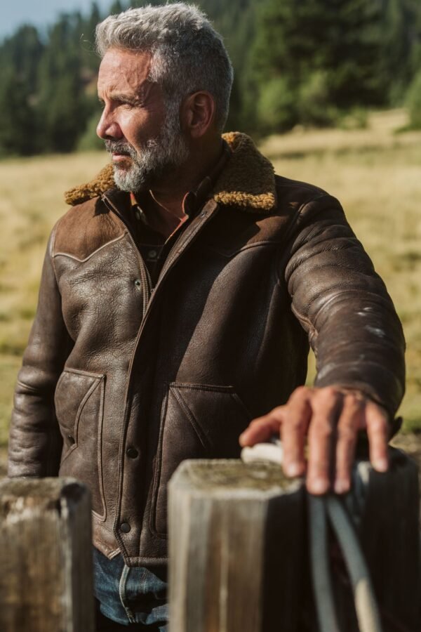 Channel Western Grit with the VogueHide Jackson Leather Shearling Jacket | Brown - Image 5