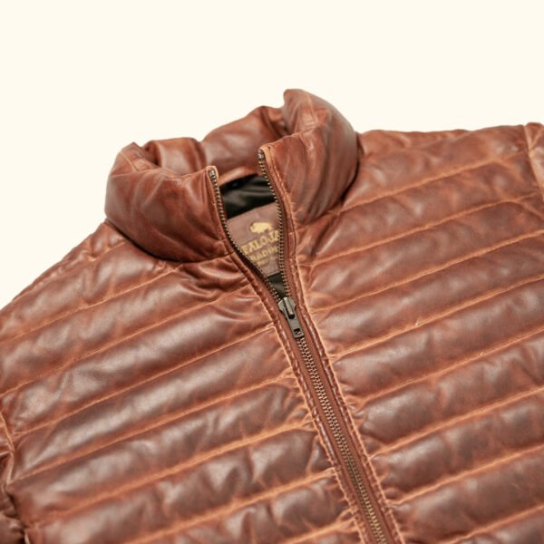 Experience Ultimate Alpine Style – The VogueHide Bridger Leather Down Jacket | Light Brown - Image 6