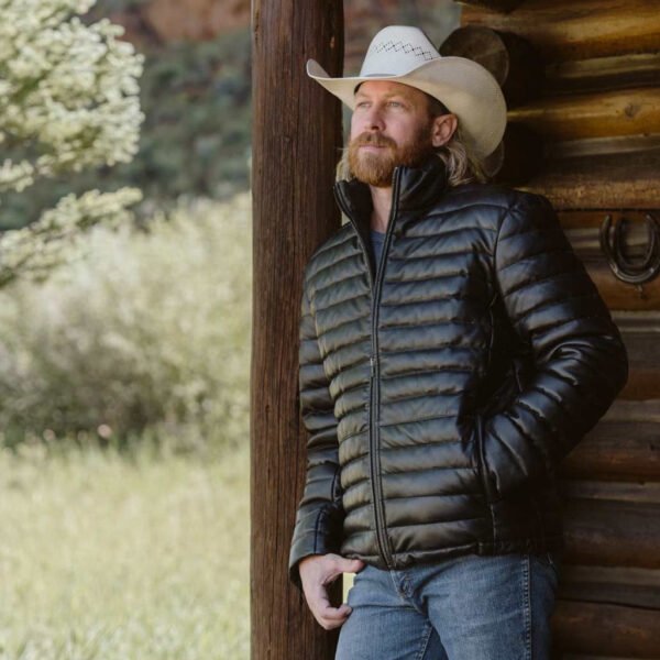 Adventure-Ready Warmth – The VogueHide Bridger Leather Down Jacket | Black - Image 8
