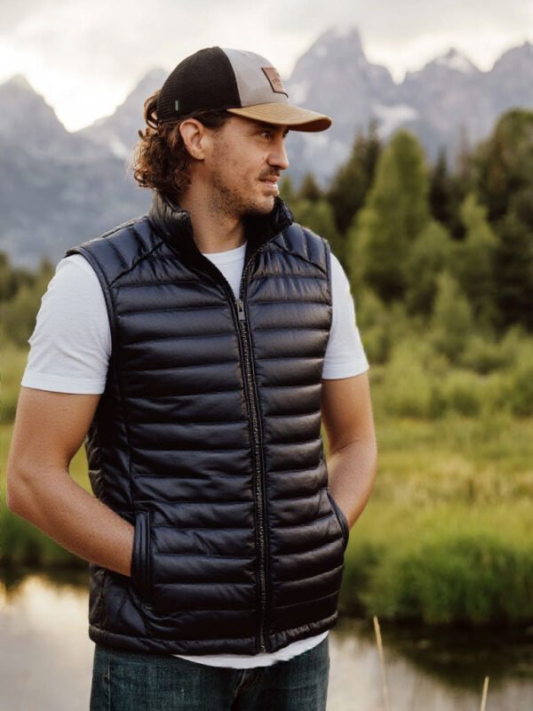 Elevate Your Mountain Style – The VogueHide Bridger Leather Down Vest | Black - Image 2