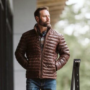Embrace the Alpine Adventure – The VogueHide Bridger Leather Down Jacket | Dark Brown