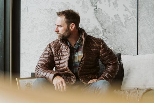 Embrace the Alpine Adventure – The VogueHide Bridger Leather Down Jacket | Dark Brown - Image 4