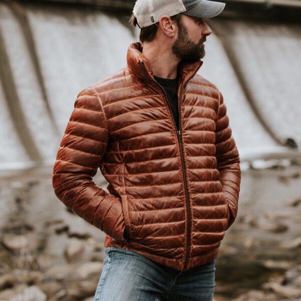Experience Ultimate Alpine Style – The VogueHide Bridger Leather Down Jacket | Light Brown - Image 13