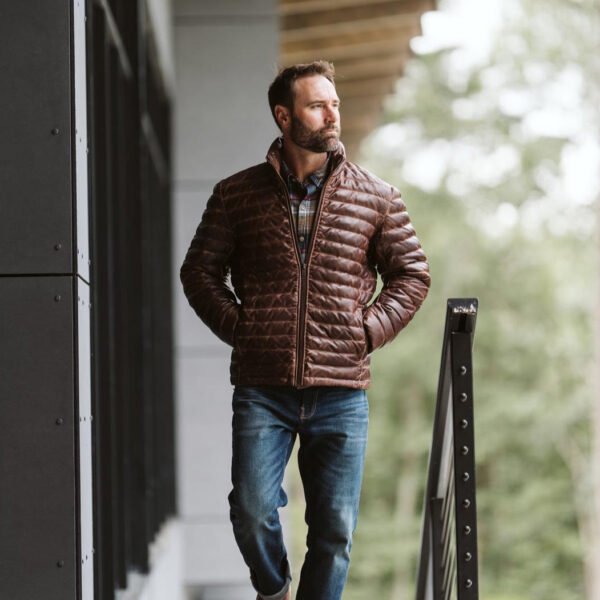 Embrace the Alpine Adventure – The VogueHide Bridger Leather Down Jacket | Dark Brown - Image 5