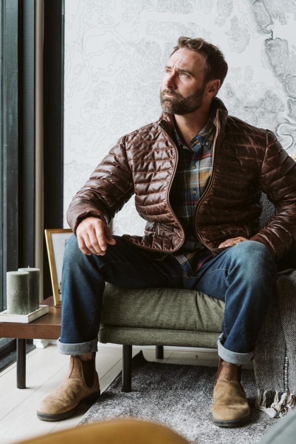 Embrace the Alpine Adventure – The VogueHide Bridger Leather Down Jacket | Dark Brown - Image 3