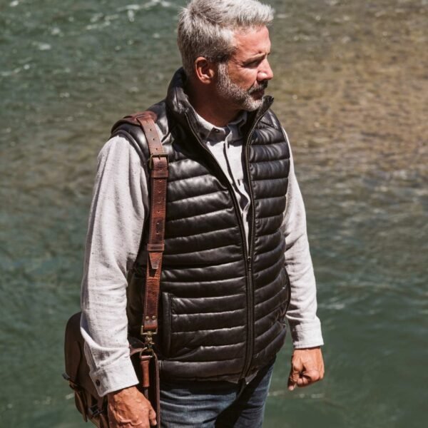 Elevate Your Mountain Style – The VogueHide Bridger Leather Down Vest | Black - Image 6
