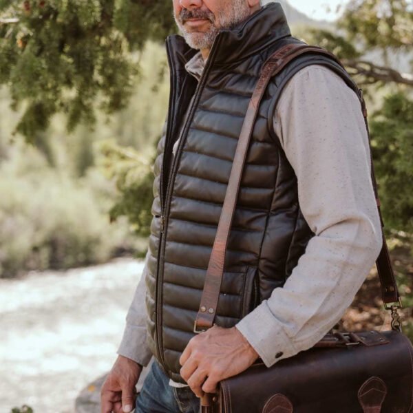 Elevate Your Mountain Style – The VogueHide Bridger Leather Down Vest | Black - Image 5