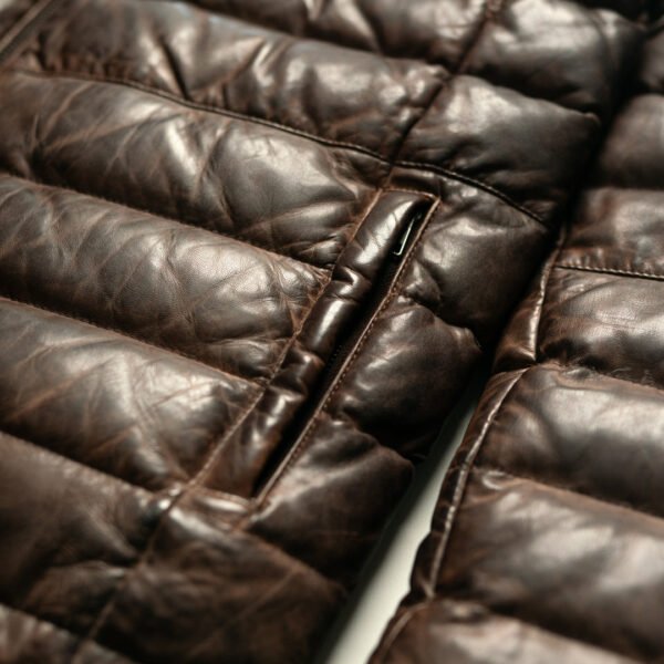 Built for the Cold. Styled for the Peak – The VogueHide Bridger Leather Down Jacket | Tan & Brown - Image 6