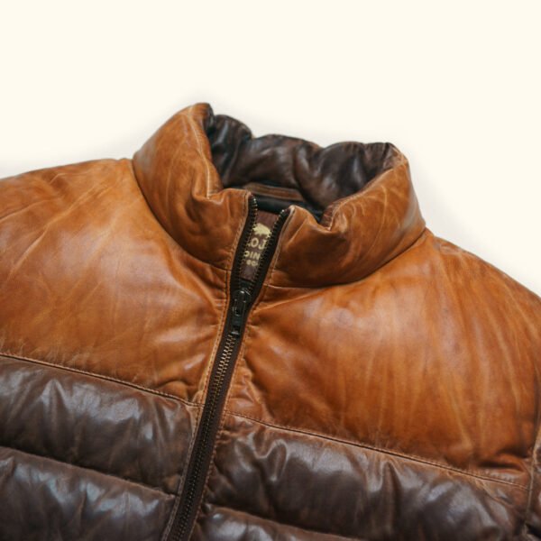 Built for the Cold. Styled for the Peak – The VogueHide Bridger Leather Down Jacket | Tan & Brown - Image 5