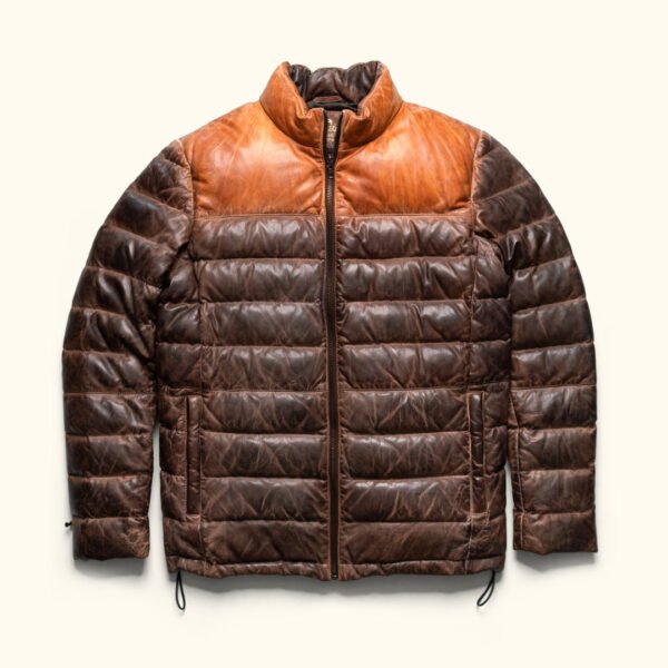 Built for the Cold. Styled for the Peak – The VogueHide Bridger Leather Down Jacket | Tan & Brown - Image 2