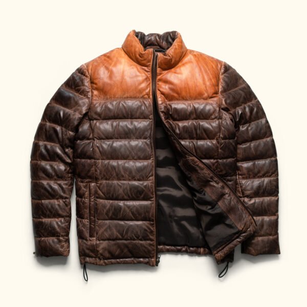 Built for the Cold. Styled for the Peak – The VogueHide Bridger Leather Down Jacket | Tan & Brown - Image 3