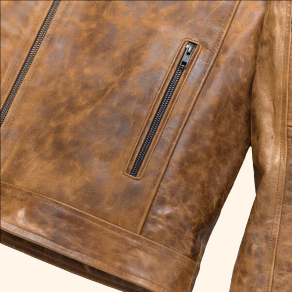 Ride with Attitude – The VogueHide Café Racer Leather Jacket | Distressed Tan - Image 6