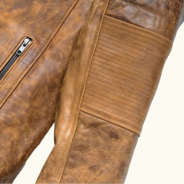 Ride with Attitude – The VogueHide Café Racer Leather Jacket | Distressed Tan - Image 4