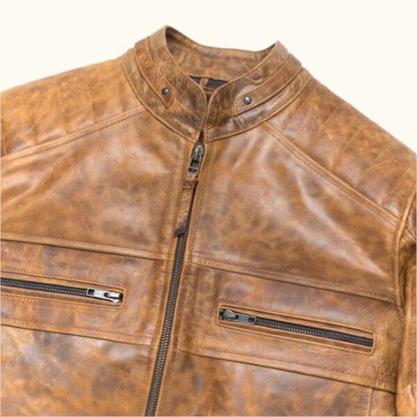 Ride with Attitude – The VogueHide Café Racer Leather Jacket | Distressed Tan - Image 8