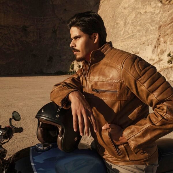 Ride with Attitude – The VogueHide Café Racer Leather Jacket | Distressed Tan - Image 7