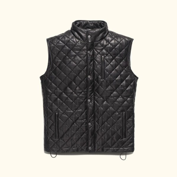 Step into Vintage Sophistication with the VogueHide Highlands Leather Quilted Vest | Black - Image 4