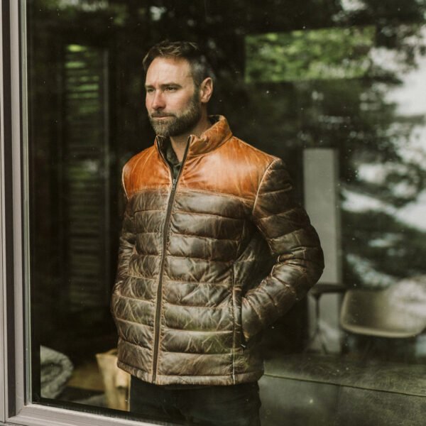 Built for the Cold. Styled for the Peak – The VogueHide Bridger Leather Down Jacket | Tan & Brown - Image 8
