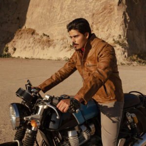 Ride with Attitude – The VogueHide Café Racer Leather Jacket | Distressed Tan