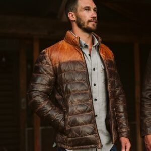 Built for the Cold. Styled for the Peak – The VogueHide Bridger Leather Down Jacket | Tan & Brown