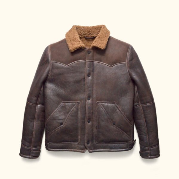 Channel Western Grit with the VogueHide Jackson Leather Shearling Jacket | Brown - Image 2