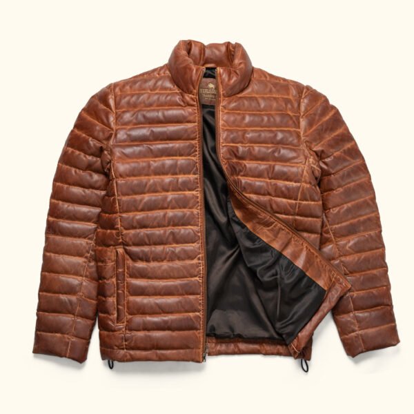 Experience Ultimate Alpine Style – The VogueHide Bridger Leather Down Jacket | Light Brown - Image 3
