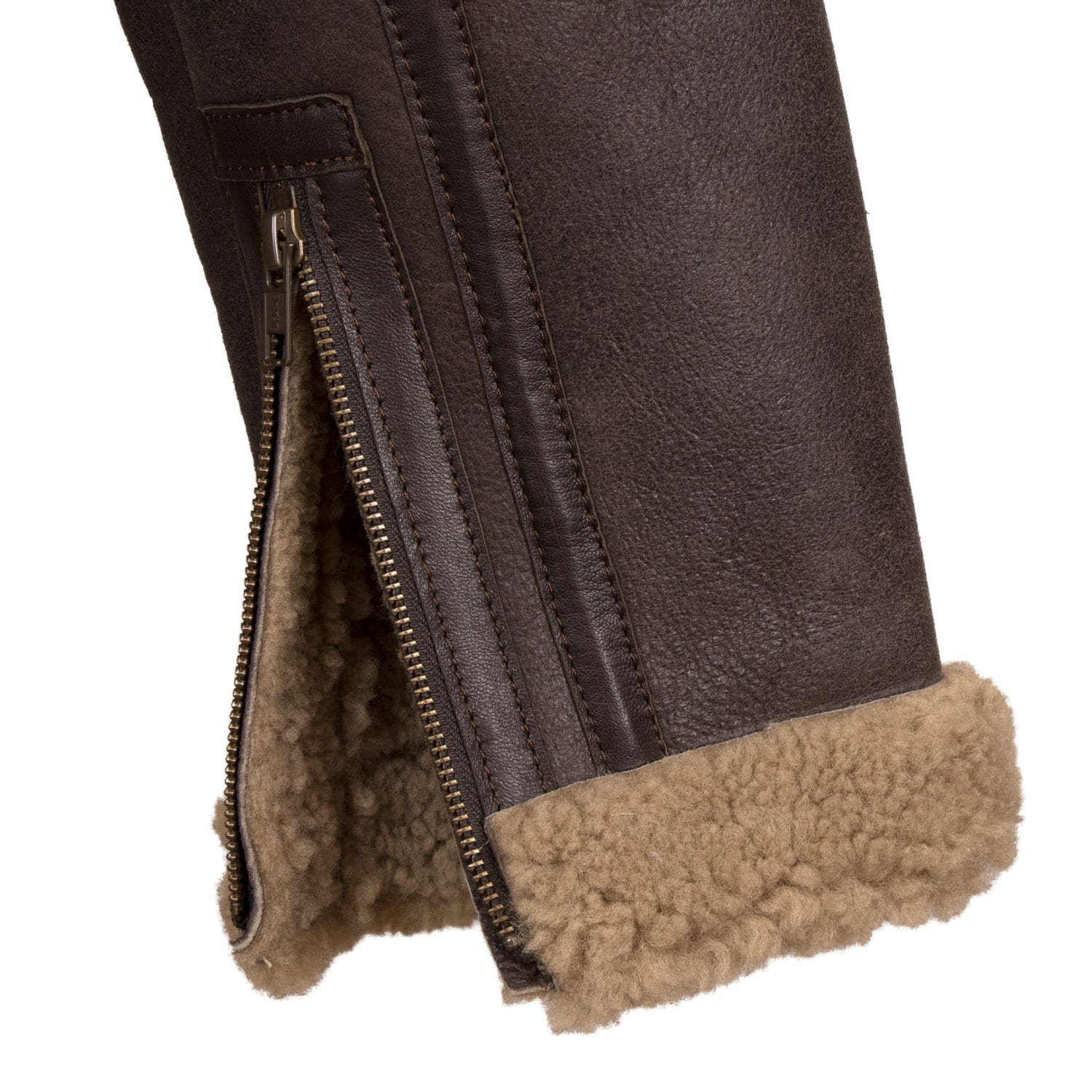 B5: Men's Beige Sheepskin Leather Flying Jacket by VogueHide - Image 6