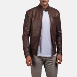 Dean Brown Leather Biker Jacket by VogueHide
