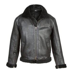 B4: Men's Black Shearling Sheepskin Flying Jacket by VogueHide
