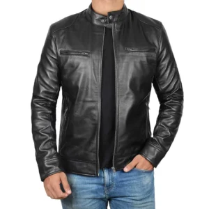 Dodge Black Fitted Real Leather Biker Jacket Men’s by VogueHide