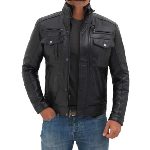 Moffit Black Leather Motorcycle Jacket Men by VogueHide