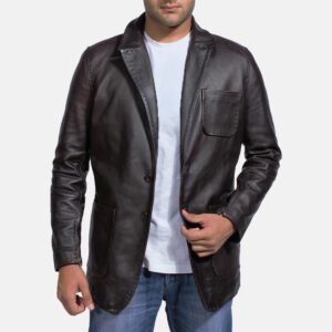 Wine Black Leather Blazer by VogueHide