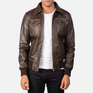 Aaron Brown Leather Bomber Jacket by VogueHide